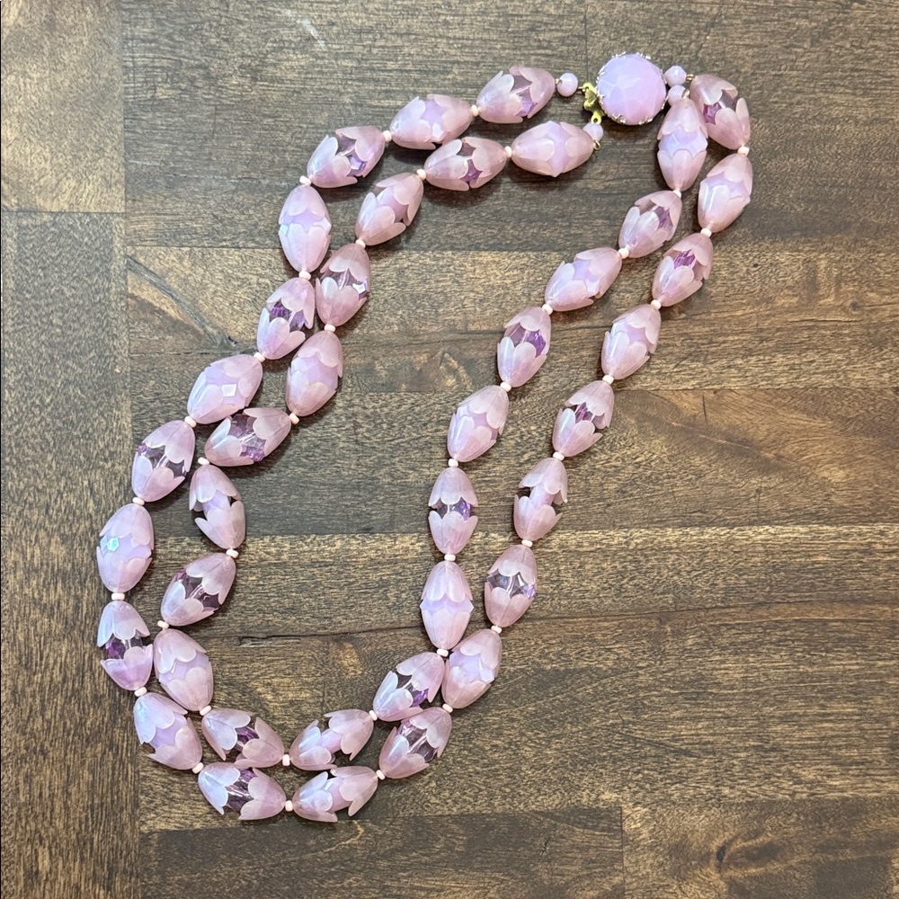 West Germany Bakelite Pink Faceted Bead Double-Strand Necklace